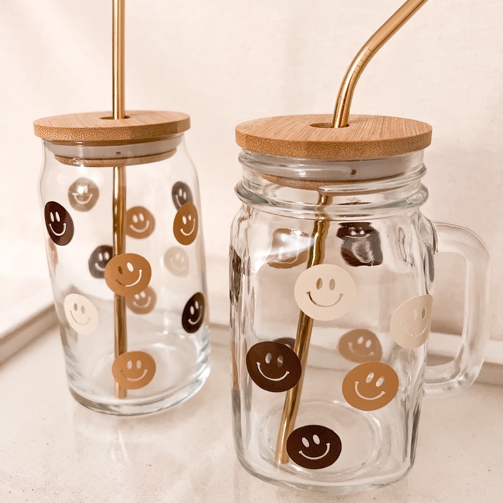 Boho Neutral Glass Cup